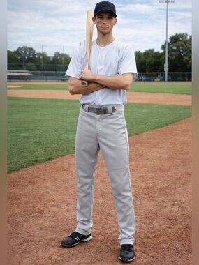 NWT Champro SZ S mens gray open bottom baseball pant w/2 rear pockets/waist 28”